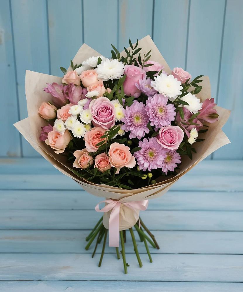 Букет цветов из: Хризантемы, Розы и Альстромерии в Андревское