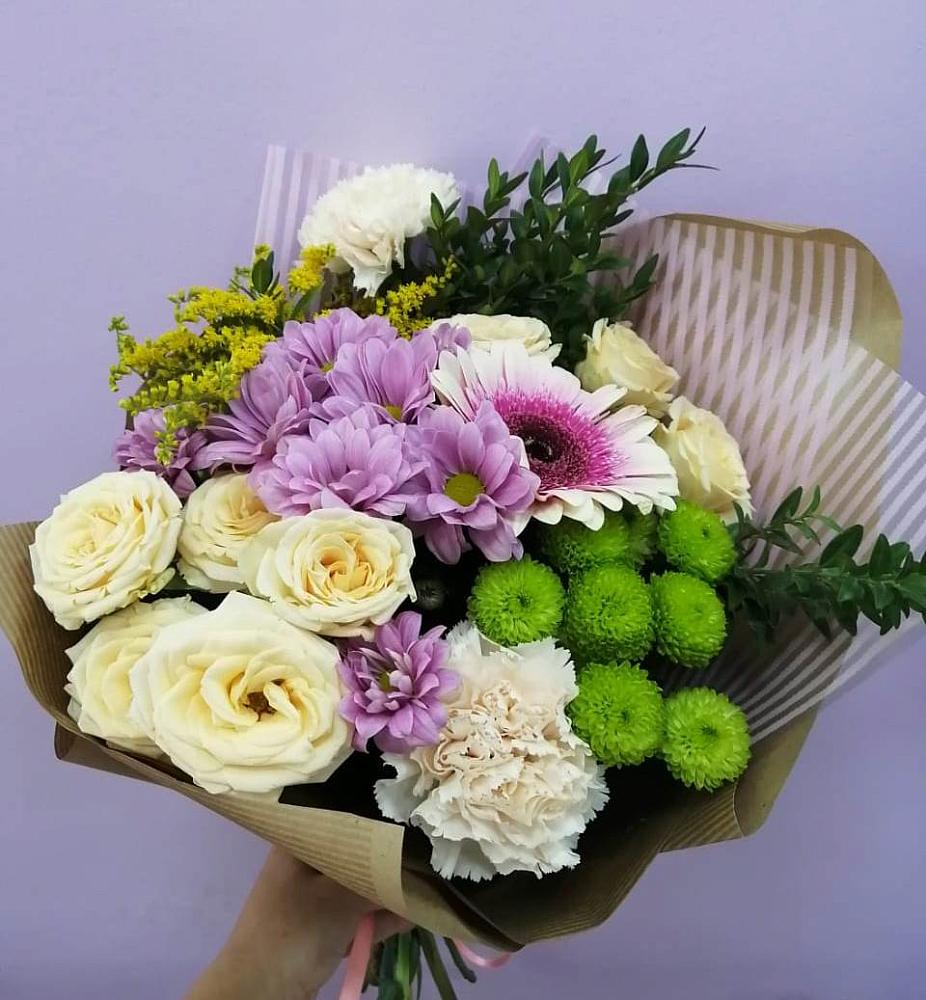 Букет цветов из: Хризантемы, Розы, Гвоздики и Герберы в Андревское