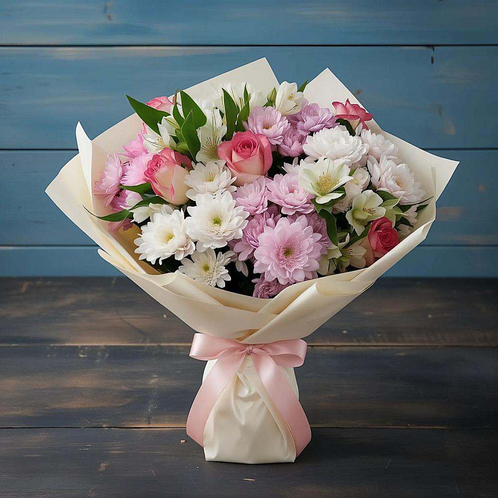 Букет цветов из: Хризантемы, Альстромерии и Розы в Андревское